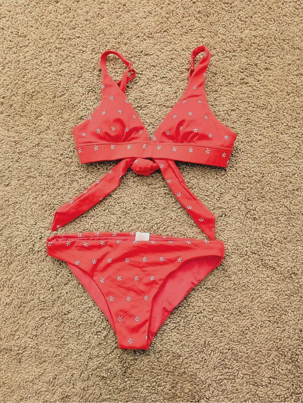 Kitty and Vibe Red Orange Bikini Set White Dot Floral Size A Top S1 Bottom